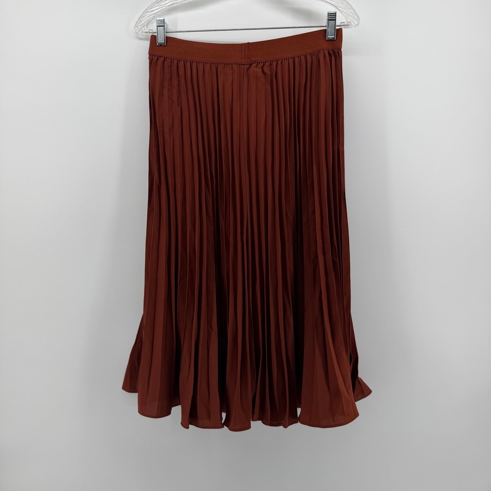 Grace Karin Rust Brown Pleated Midi Skirt High Waist Elastic Accordion A-Line